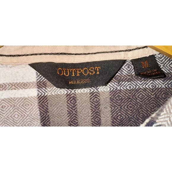 Outpost Plaid Button Down Men's Size Medium Brown Blue Diamond Pattern Fall Warm - Picture 8 of 9